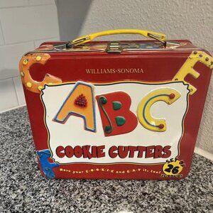 WILLIAMS-SONOMA ABC Alphabet Cookie Cutters Kit Red Metal Lunchbox set of 26
